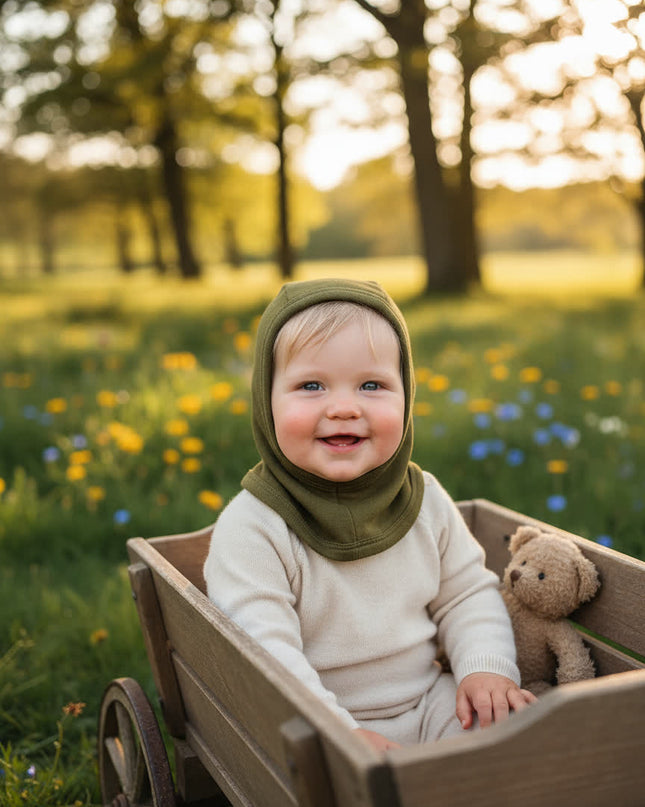 Woll-Kinder-Sturmhaube / Balaclava - Tannengrün