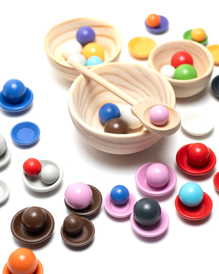 Holzspielzeug-Set mit Schüsseln und Bällen - Montessori - Offenes Spielzeug