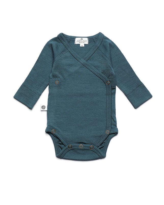 Woll-Wickel-Strampler mit langen Ärmeln – Merinowolle – Orionblau