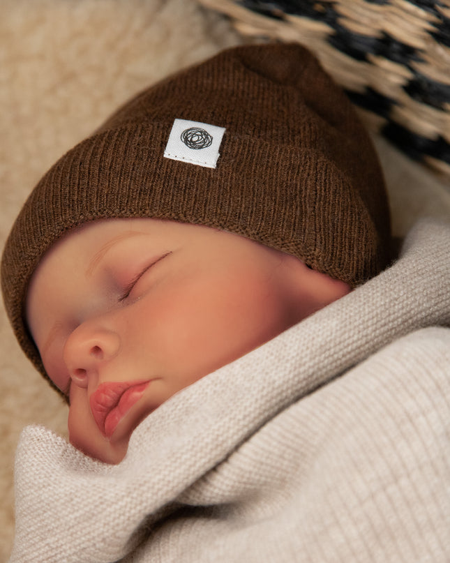 Babymütze aus Wolle gestrickt - Merinowolle - Braun
