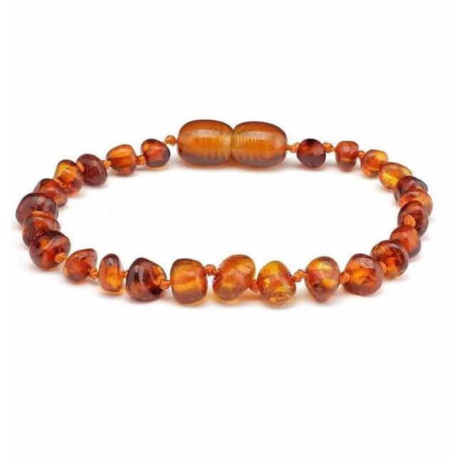 Baby/Kind – Barnsteen armbandje - Ronde kraaltjes - Gepolijst - 14cm - Cognac - Lille Barn - With ♥ for the smallest