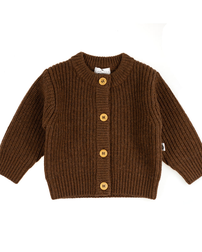 Gestrickter Woll-Baby-Cardigan – Merinowolle – Braun