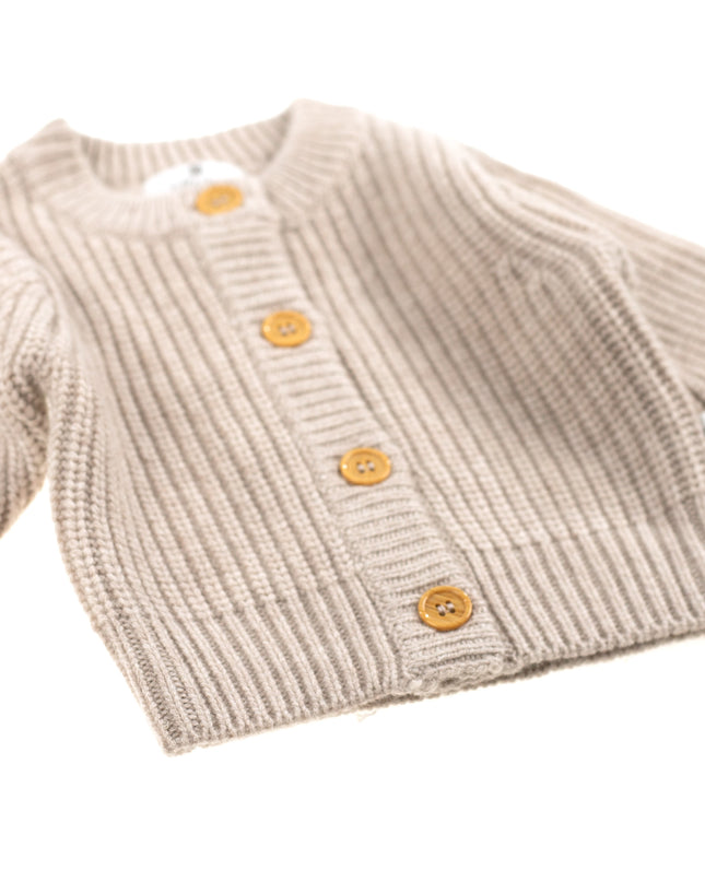 Gestrickter Woll-Baby-Cardigan – Merinowolle – Knoblauch