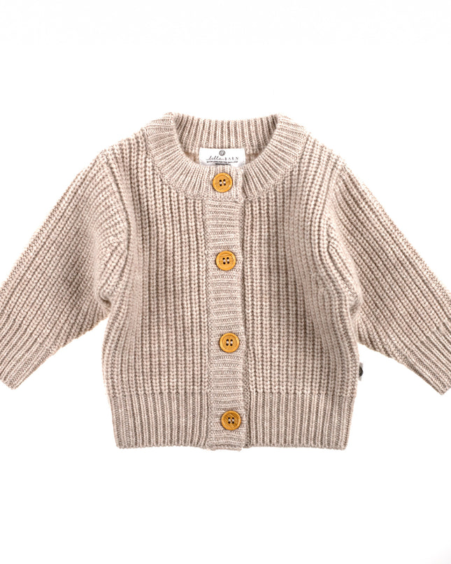 Gestrickter Woll-Baby-Cardigan – Merinowolle – Knoblauch