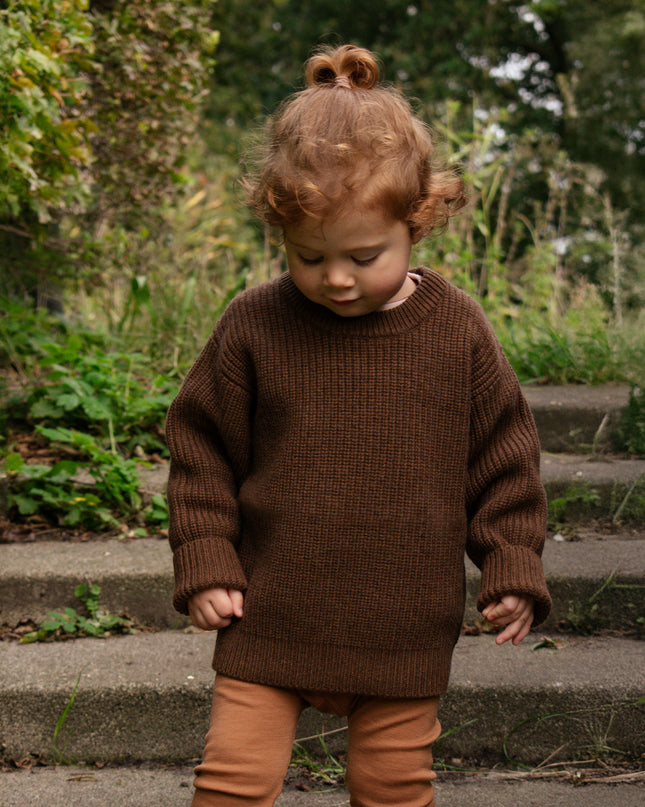 Gestrickter Wollpullover für Babys – Merinowolle – Braun