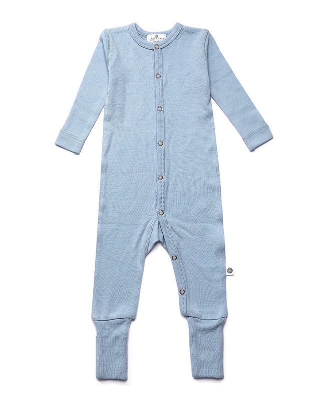 Baby-Strampler / Spielanzug aus Wolle – Merinowolle – Blue Fog