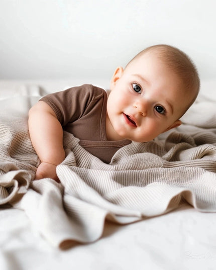 Babydecke / Kinderdecke aus Wolle gestrickt - Merinowolle - Knoblauch