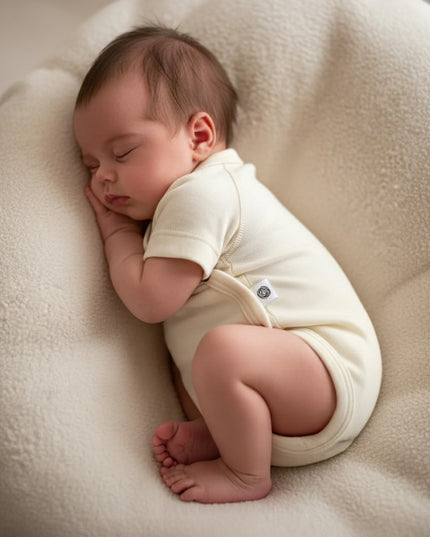 Kurzarm-Wickelspielanzug aus Wolle – Merinowolle