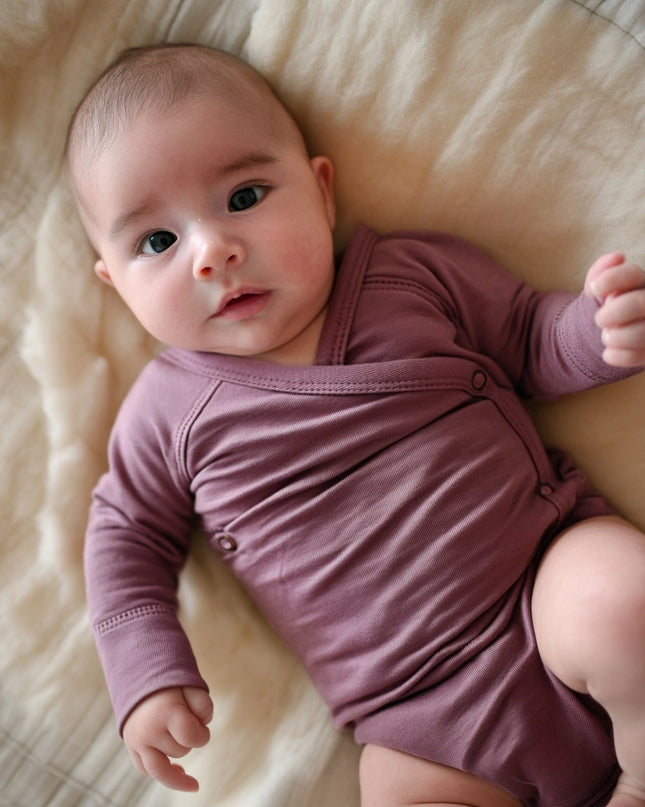 Woll-Wickel-Strampler mit langen Ärmeln – Merinowolle – Lavendelnebel