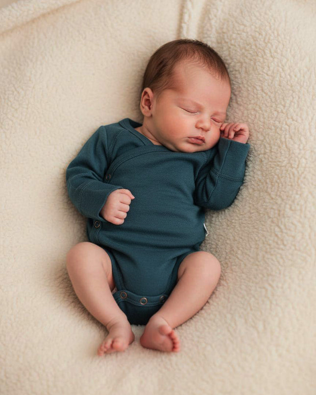 Woll-Wickel-Strampler mit langen Ärmeln – Merinowolle – Orionblau