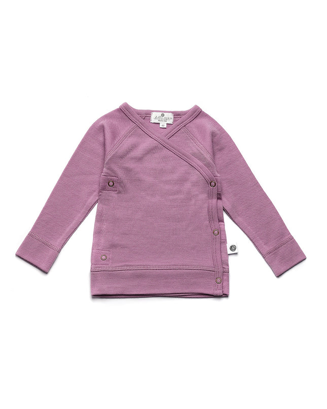 Baby-Wickelpullover aus Wolle – Merinowolle – Lavender Mist