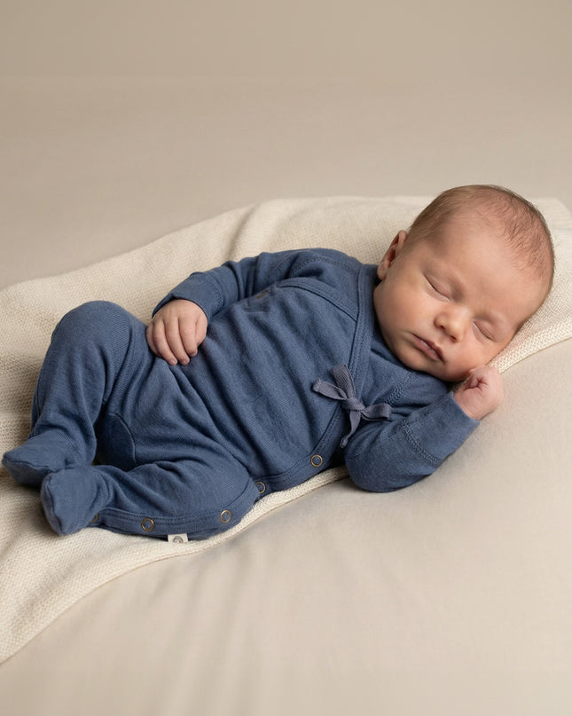 Playsuit / Strampler aus Wolle - Merinowolle - Vintage Indigo