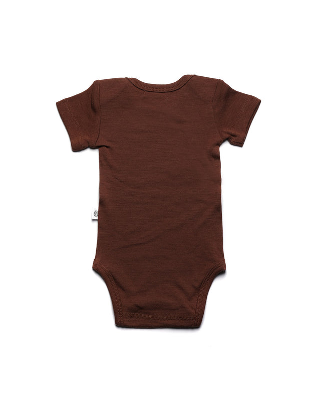 Kurzärmliger Wollstrampler – Merinowolle – Zimt