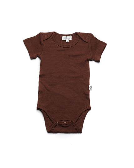 Kurzärmliger Wollstrampler – Merinowolle – Zimt