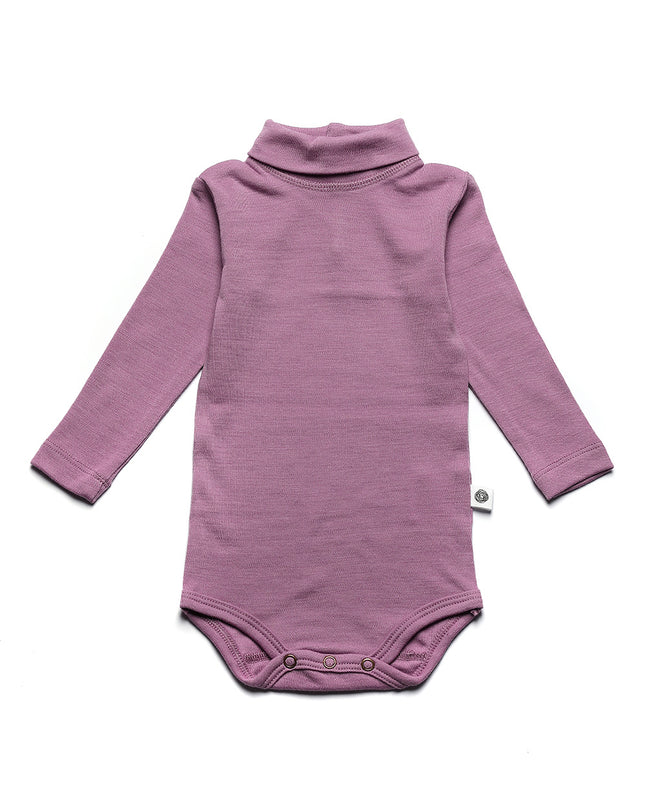 Langärmliger Woll-Strampler mit Rollkragen - Merinowolle - Lavender Mist