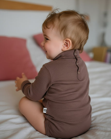 Langärmliger Woll-Strampler mit Rollkragen - Merinowolle - Pfefferkorn