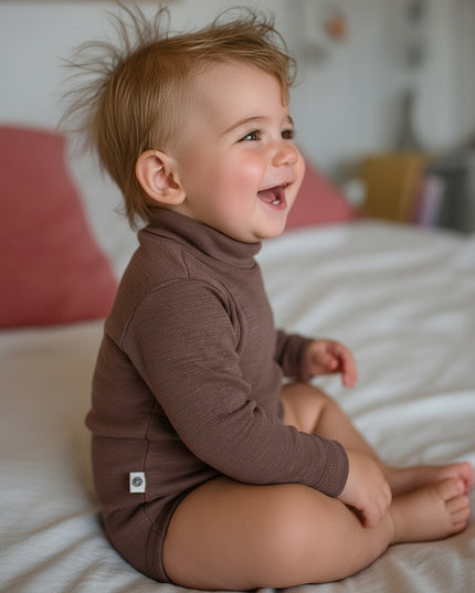 Langärmliger Woll-Strampler mit Rollkragen - Merinowolle - Pfefferkorn