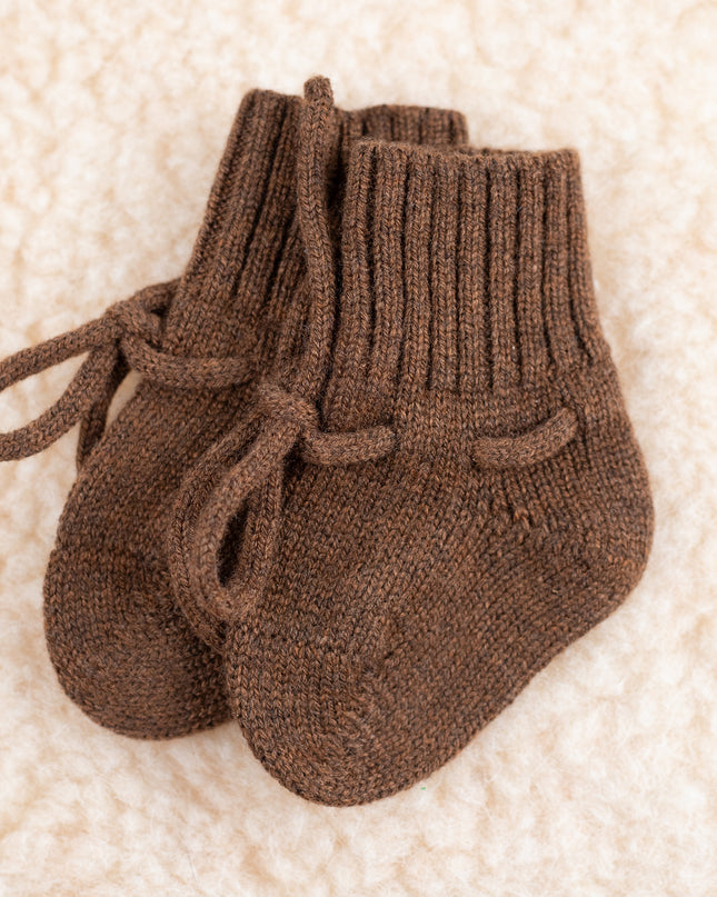 Woll-Babysocken / Neugeborenensocken - Merinowolle - Brünett