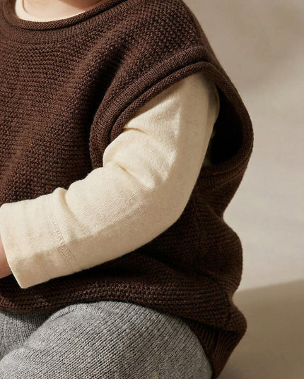 Merinowol gebreide baby spencer - Carob