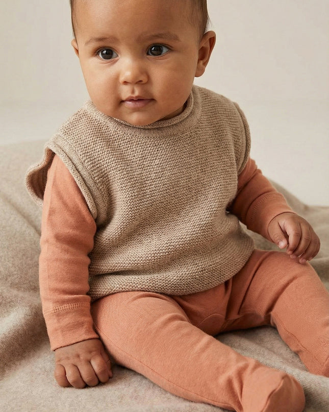 Merinowol gebreide baby spencer - Garlic