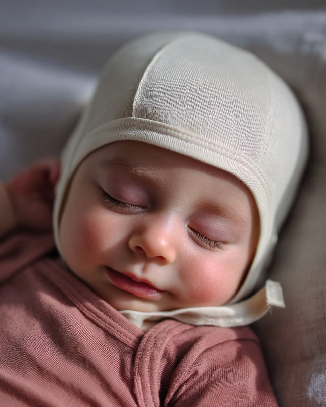 Babymütze mit Schleife aus Wolle – Merinowolle – Natur