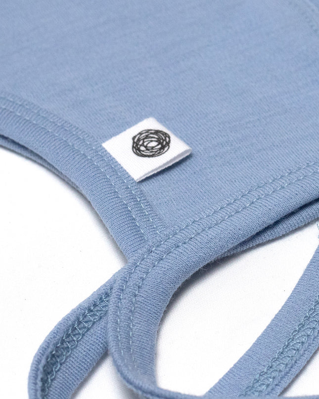 Baby Wollmütze mit Schleife – Merinowolle - Blue Fog