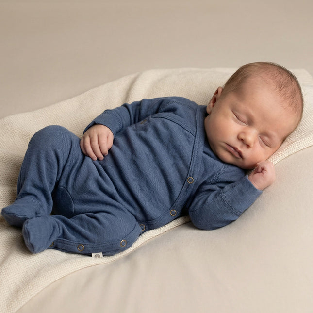 Playsuit / Strampler aus Wolle - Merinowolle - Vintage Indigo