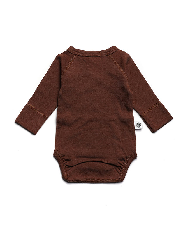 Woll-Wickel-Strampler mit langen Ärmeln – Merinowolle – Zimt