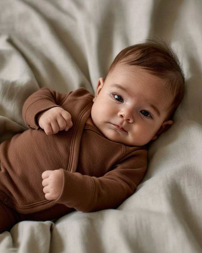 Woll-Wickel-Strampler mit langen Ärmeln – Merinowolle – Zimt