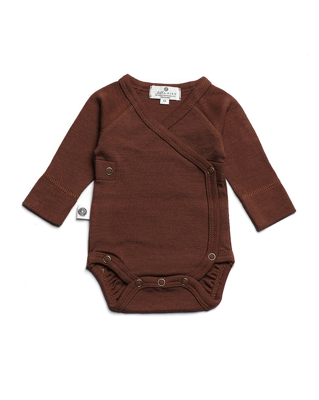 Woll-Wickel-Strampler mit langen Ärmeln – Merinowolle – Zimt