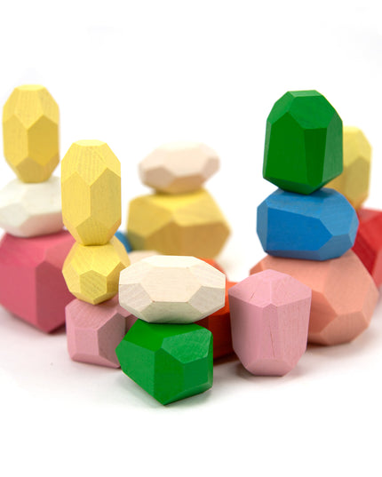 Holzspielzeug - Kieselsteine ​​- Farbige Stapelsteine ​​aus Holz - 20 Stück