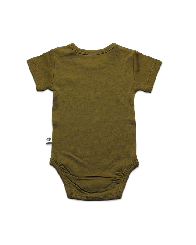 Merinwoll-Strampler mit kurzen Ärmeln - Merinowolle - Tannengrün