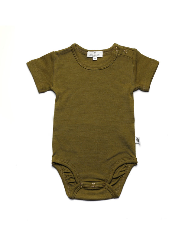 Merinwoll-Strampler mit kurzen Ärmeln - Merinowolle - Tannengrün