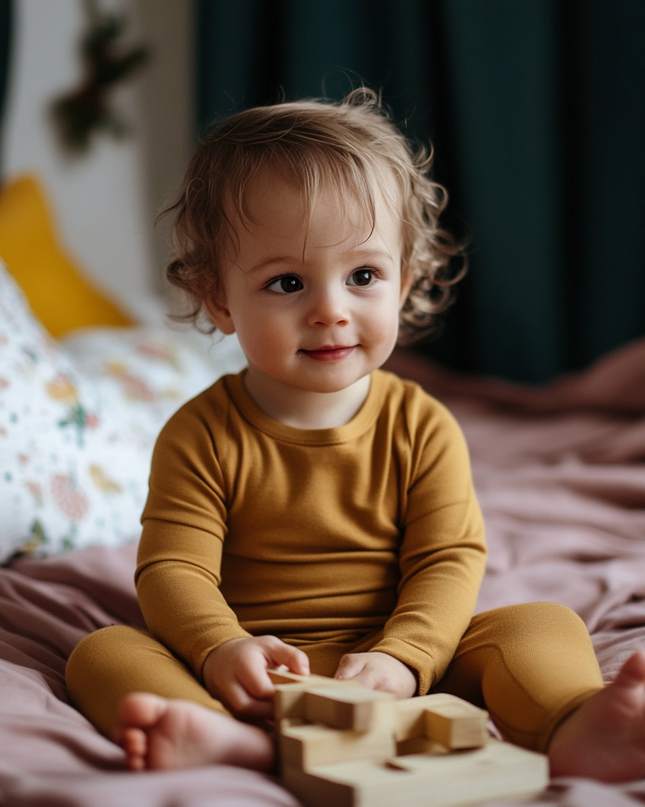 Baby-Kinderpullover aus Wolle - Merinowolle - Harvest Gold