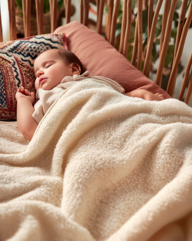 Wolldecke für Kinderbett 93 x 135 cm – Merinowolle – Natur