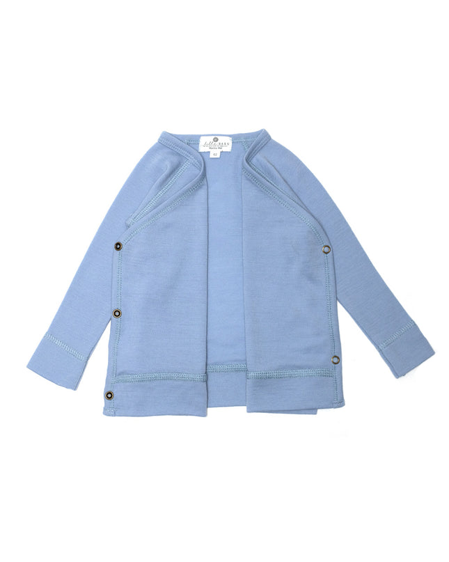 Baby Woll Wickelpullover – Merinowolle – Blue Fog
