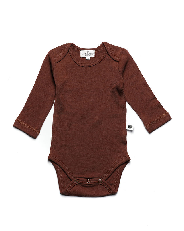 Woll-Strampler mit langen Ärmeln - Merinowolle - Zimt